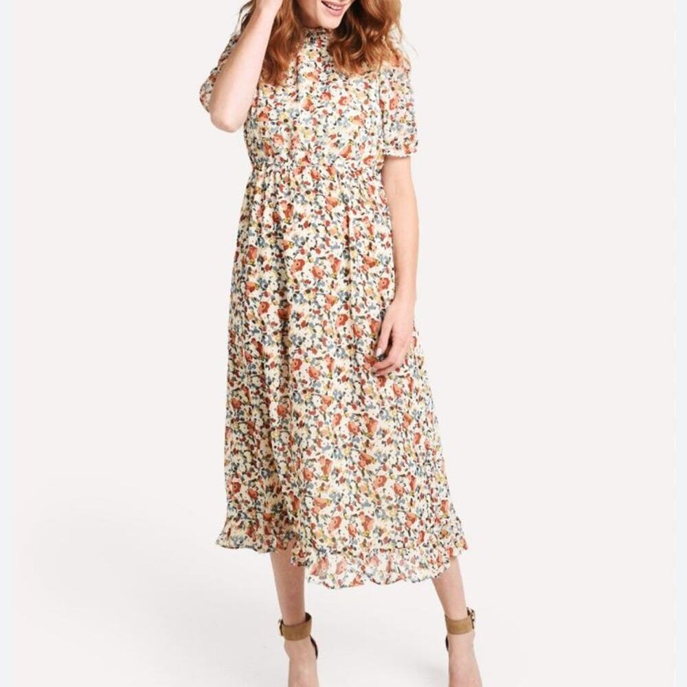 Hayden Floral Smock Neck Midi Dress 1XL Modest Ruffle Spring